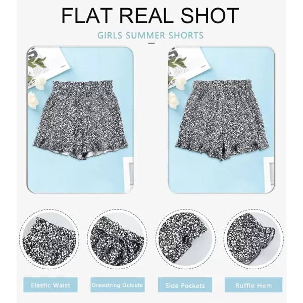 Haloumoning Girls Shorts Casual Floral Printed Short Pants Summer Ruffle Beach Shorts with Pockets Size 4-15
