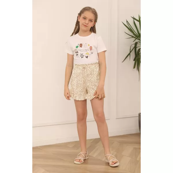 Haloumoning Girls Shorts Casual Floral Printed Short Pants Summer Ruffle Beach Shorts with Pockets Size 4-15