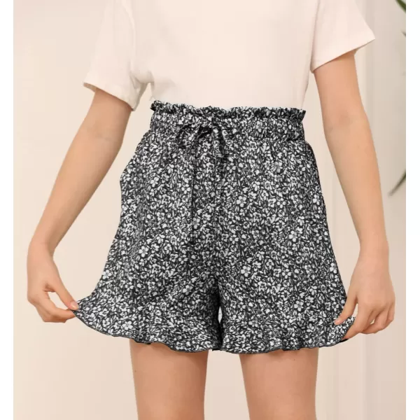 Haloumoning Girls Shorts Casual Floral Printed Short Pants Summer Ruffle Beach Shorts with Pockets Size 4-15