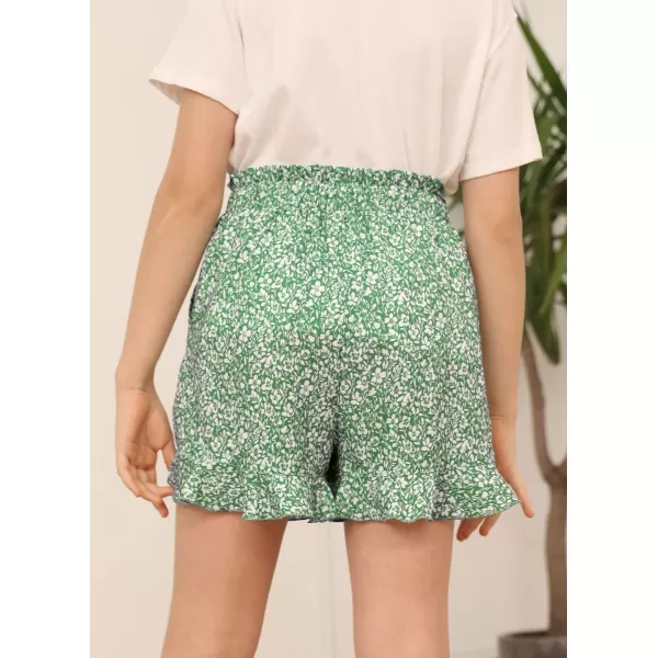 Haloumoning Girls Shorts Casual Floral Printed Short Pants Summer Ruffle Beach Shorts with Pockets Size 4-15