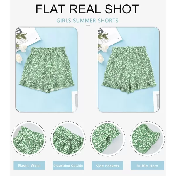 Haloumoning Girls Shorts Casual Floral Printed Short Pants Summer Ruffle Beach Shorts with Pockets Size 4-15