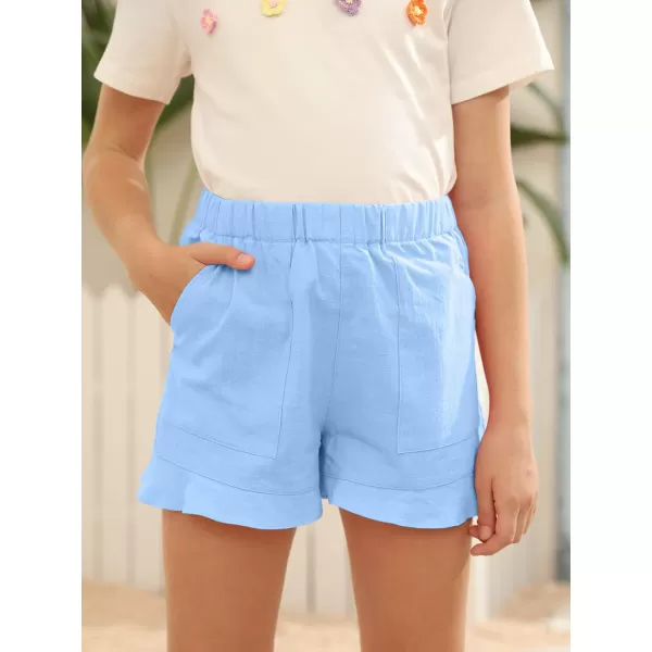 Haloumoning Girls Shorts Casual Floral Printed Short Pants Summer Ruffle Beach Shorts with Pockets Size 4-15