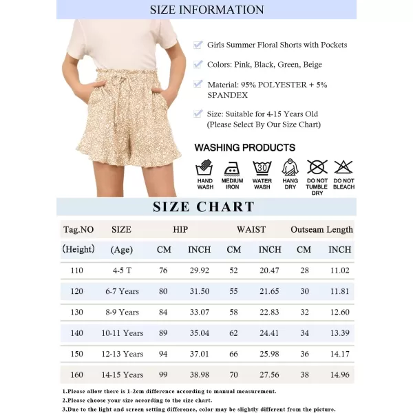 Haloumoning Girls Shorts Casual Floral Printed Short Pants Summer Ruffle Beach Shorts with Pockets Size 4-15