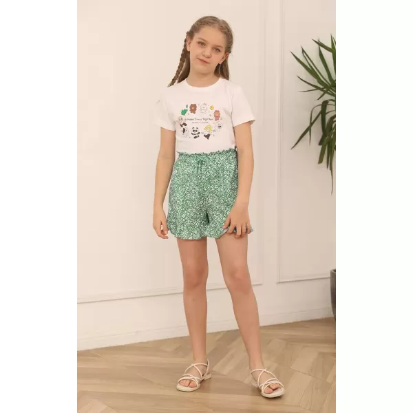 Haloumoning Girls Shorts Casual Floral Printed Short Pants Summer Ruffle Beach Shorts with Pockets Size 4-15