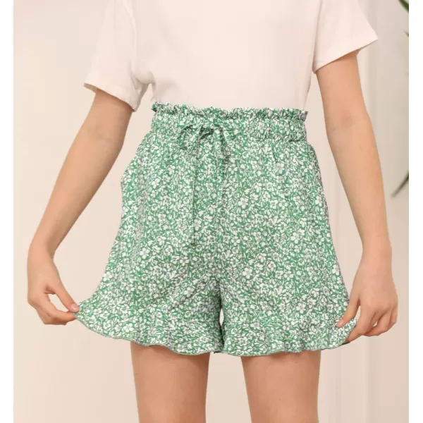 Haloumoning Girls Shorts Casual Floral Printed Short Pants Summer Ruffle Beach Shorts with Pockets Size 4-15