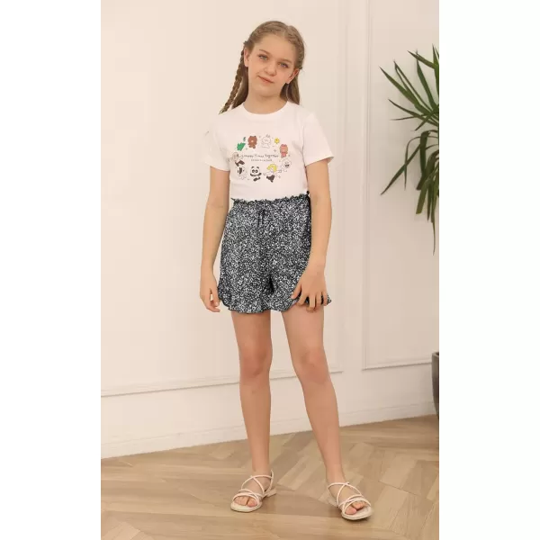 Haloumoning Girls Shorts Casual Floral Printed Short Pants Summer Ruffle Beach Shorts with Pockets Size 4-15