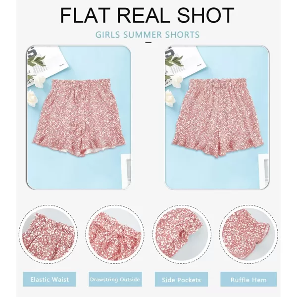 Haloumoning Girls Shorts Casual Floral Printed Short Pants Summer Ruffle Beach Shorts with Pockets Size 4-15