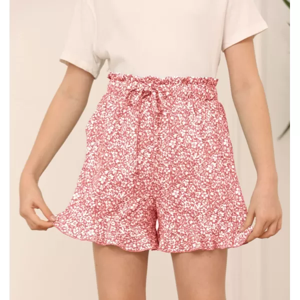 Haloumoning Girls Shorts Casual Floral Printed Short Pants Summer Ruffle Beach Shorts with Pockets Size 4-15