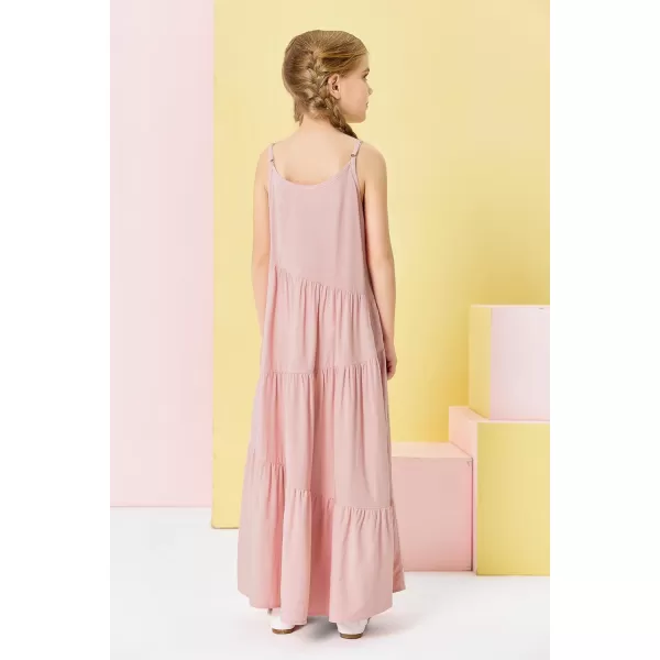 Haloumoning Girls Sundress Kids Spaghetti Strap Flowy Summer Tiered Maxi Dress 7-14 Years