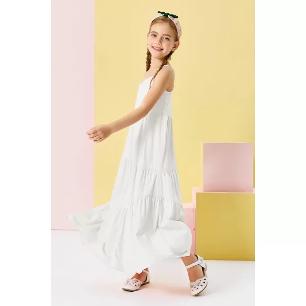 Haloumoning Girls Sundress Kids Spaghetti Strap Flowy Summer Tiered Maxi Dress 7-14 Years