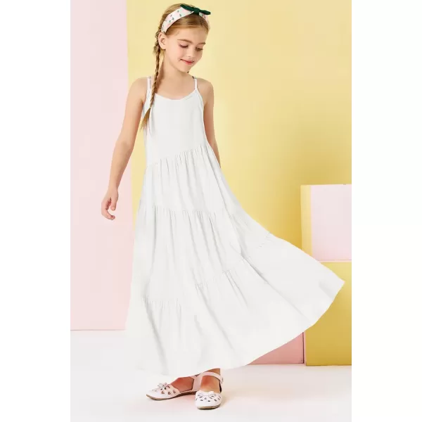 Haloumoning Girls Sundress Kids Spaghetti Strap Flowy Summer Tiered Maxi Dress 7-14 Years