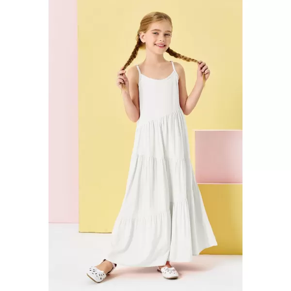 Haloumoning Girls Sundress Kids Spaghetti Strap Flowy Summer Tiered Maxi Dress 7-14 Years