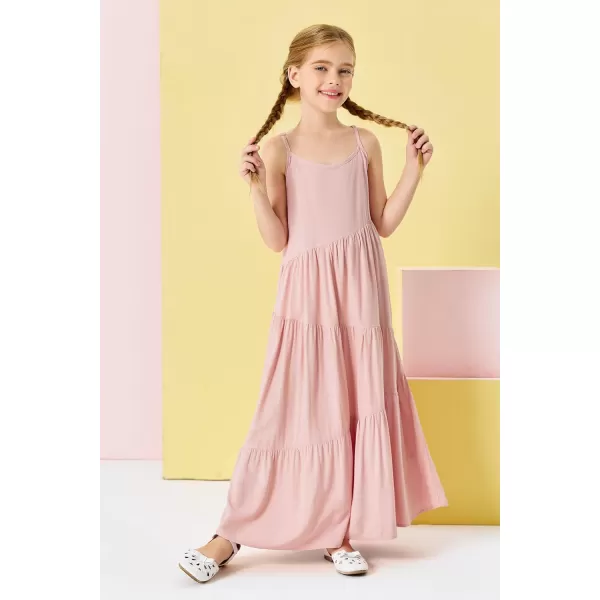 Haloumoning Girls Sundress Kids Spaghetti Strap Flowy Summer Tiered Maxi Dress 7-14 Years