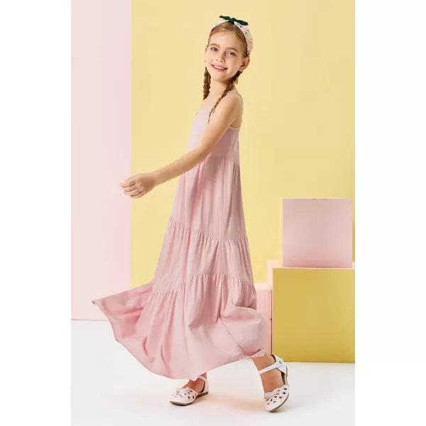 Haloumoning Girls Sundress Kids Spaghetti Strap Flowy Summer Tiered Maxi Dress 7-14 Years