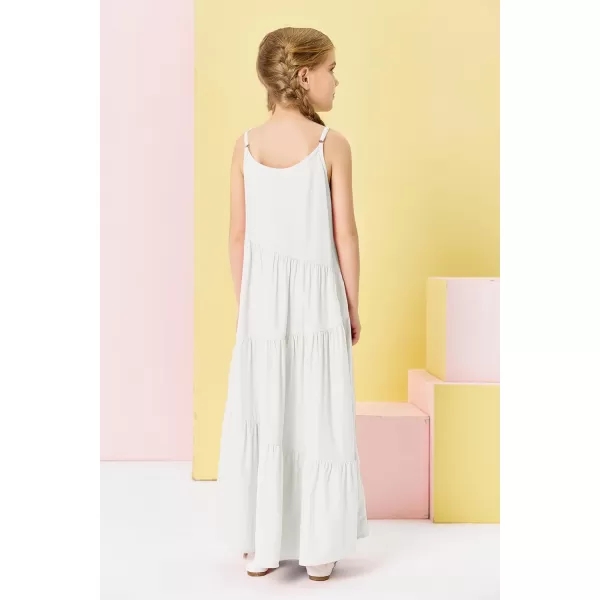 Haloumoning Girls Sundress Kids Spaghetti Strap Flowy Summer Tiered Maxi Dress 7-14 Years