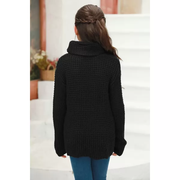 Haloumoning Girls Sweaters Button Turtle Cowl Neck Asymmetric Hem Wrap Pullover Sweaters for Girls