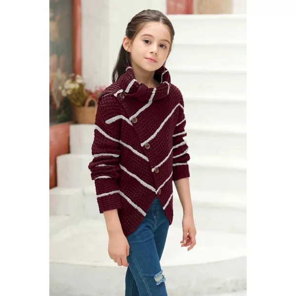 Haloumoning Girls Sweaters Button Turtle Cowl Neck Asymmetric Hem Wrap Pullover Sweaters for Girls