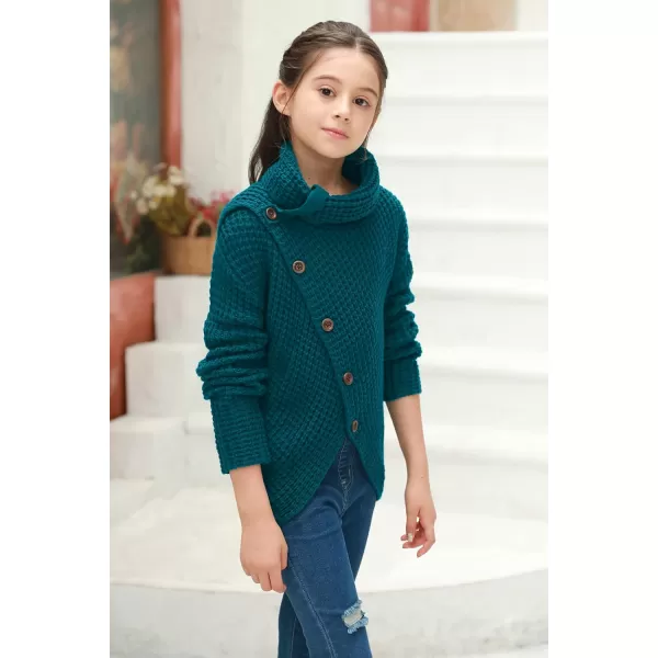 Haloumoning Girls Sweaters Button Turtle Cowl Neck Asymmetric Hem Wrap Pullover Sweaters for Girls