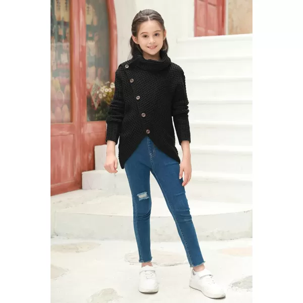 Haloumoning Girls Sweaters Button Turtle Cowl Neck Asymmetric Hem Wrap Pullover Sweaters for Girls
