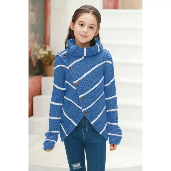 Haloumoning Girls Sweaters Button Turtle Cowl Neck Asymmetric Hem Wrap Pullover Sweaters for Girls