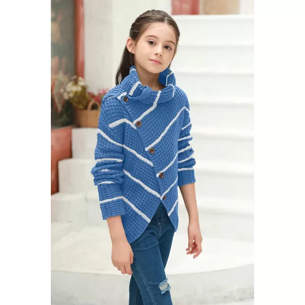 Haloumoning Girls Sweaters Button Turtle Cowl Neck Asymmetric Hem Wrap Pullover Sweaters for Girls