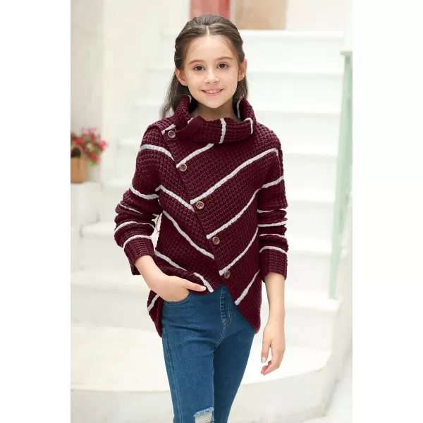 Haloumoning Girls Sweaters Button Turtle Cowl Neck Asymmetric Hem Wrap Pullover Sweaters for Girls