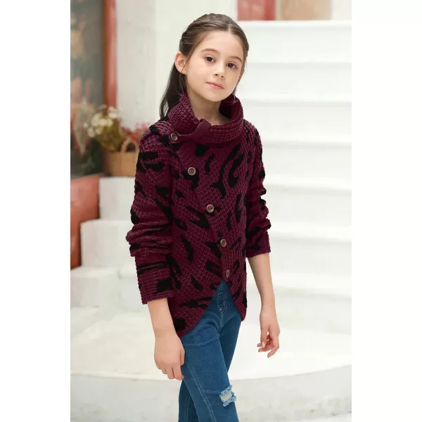 Haloumoning Girls Sweaters Button Turtle Cowl Neck Asymmetric Hem Wrap Pullover Sweaters for Girls