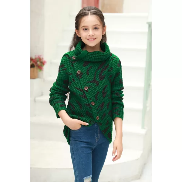 Haloumoning Girls Sweaters Button Turtle Cowl Neck Asymmetric Hem Wrap Pullover Sweaters for Girls