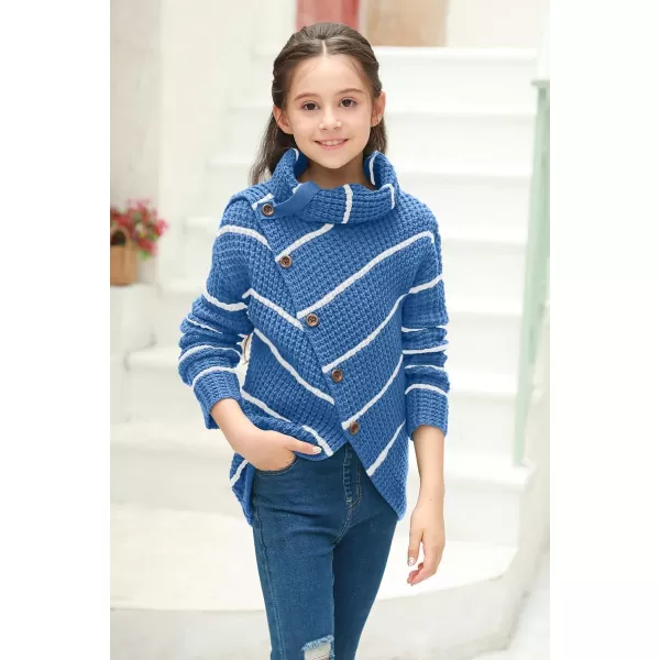 Haloumoning Girls Sweaters Button Turtle Cowl Neck Asymmetric Hem Wrap Pullover Sweaters for Girls