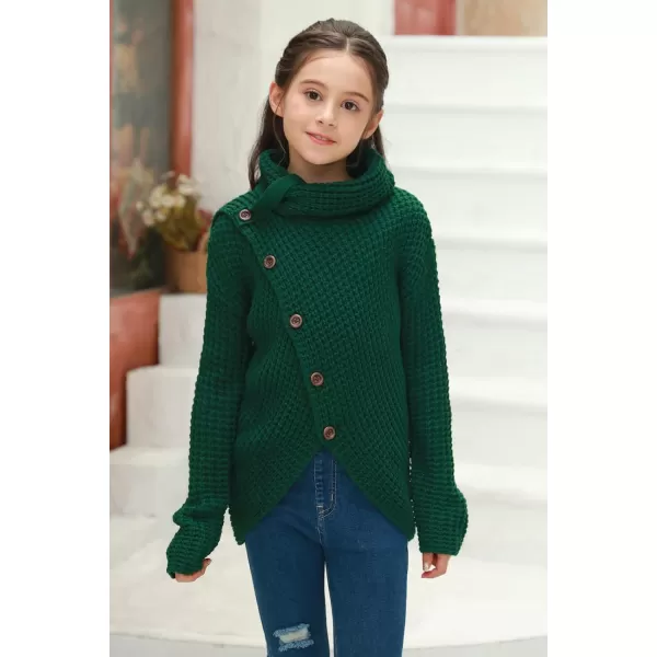 Haloumoning Girls Sweaters Button Turtle Cowl Neck Asymmetric Hem Wrap Pullover Sweaters for Girls