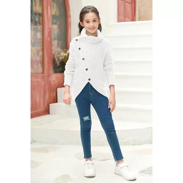 Haloumoning Girls Sweaters Button Turtle Cowl Neck Asymmetric Hem Wrap Pullover Sweaters for Girls