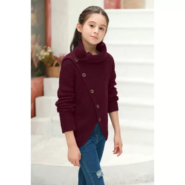 Haloumoning Girls Sweaters Button Turtle Cowl Neck Asymmetric Hem Wrap Pullover Sweaters for Girls