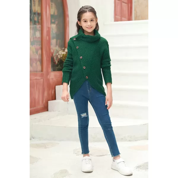 Haloumoning Girls Sweaters Button Turtle Cowl Neck Asymmetric Hem Wrap Pullover Sweaters for Girls