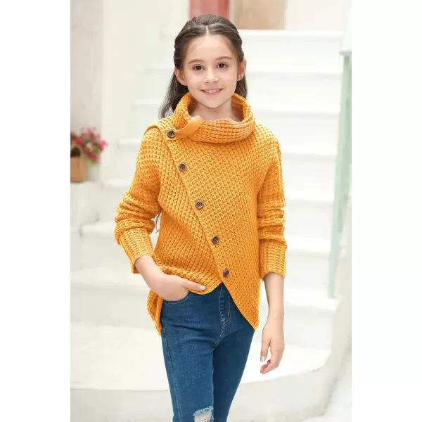 Haloumoning Girls Sweaters Button Turtle Cowl Neck Asymmetric Hem Wrap Pullover Sweaters for Girls