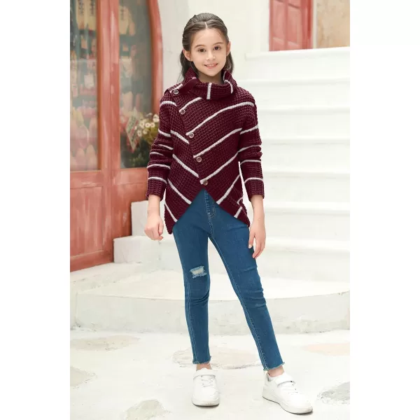 Haloumoning Girls Sweaters Button Turtle Cowl Neck Asymmetric Hem Wrap Pullover Sweaters for Girls