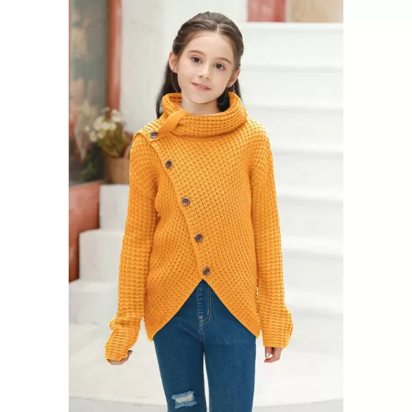 Haloumoning Girls Sweaters Button Turtle Cowl Neck Asymmetric Hem Wrap Pullover Sweaters for Girls