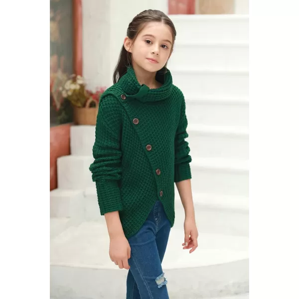 Haloumoning Girls Sweaters Button Turtle Cowl Neck Asymmetric Hem Wrap Pullover Sweaters for Girls