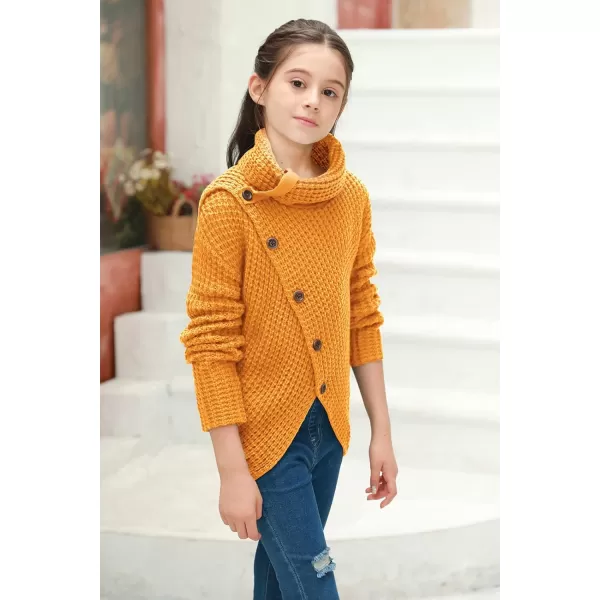 Haloumoning Girls Sweaters Button Turtle Cowl Neck Asymmetric Hem Wrap Pullover Sweaters for Girls