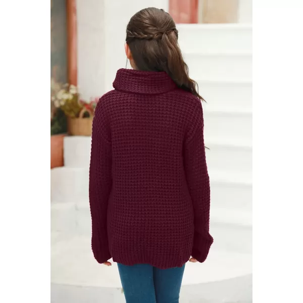 Haloumoning Girls Sweaters Button Turtle Cowl Neck Asymmetric Hem Wrap Pullover Sweaters for Girls