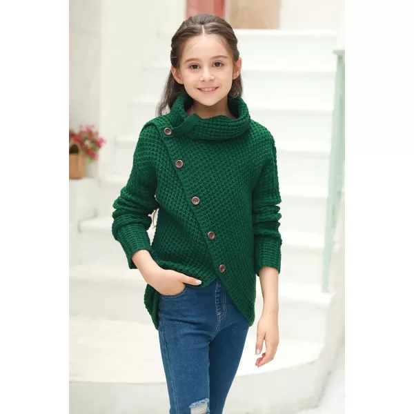 Haloumoning Girls Sweaters Button Turtle Cowl Neck Asymmetric Hem Wrap Pullover Sweaters for Girls
