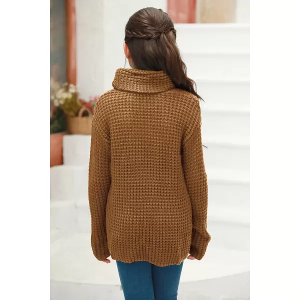 Haloumoning Girls Sweaters Button Turtle Cowl Neck Asymmetric Hem Wrap Pullover Sweaters for Girls