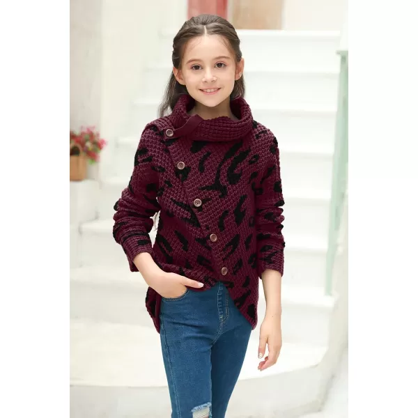 Haloumoning Girls Sweaters Button Turtle Cowl Neck Asymmetric Hem Wrap Pullover Sweaters for Girls