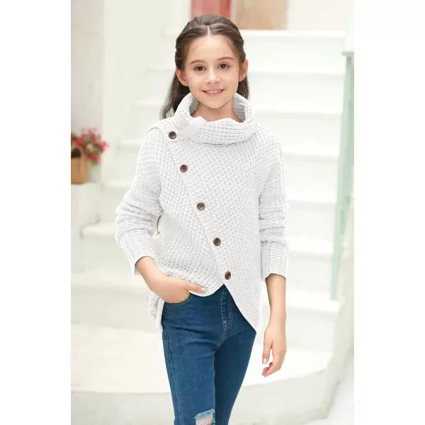 Haloumoning Girls Sweaters Button Turtle Cowl Neck Asymmetric Hem Wrap Pullover Sweaters for Girls