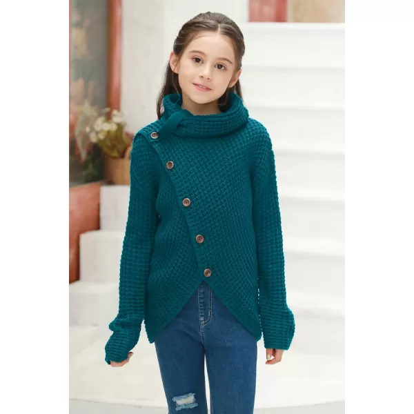 Haloumoning Girls Sweaters Button Turtle Cowl Neck Asymmetric Hem Wrap Pullover Sweaters for Girls