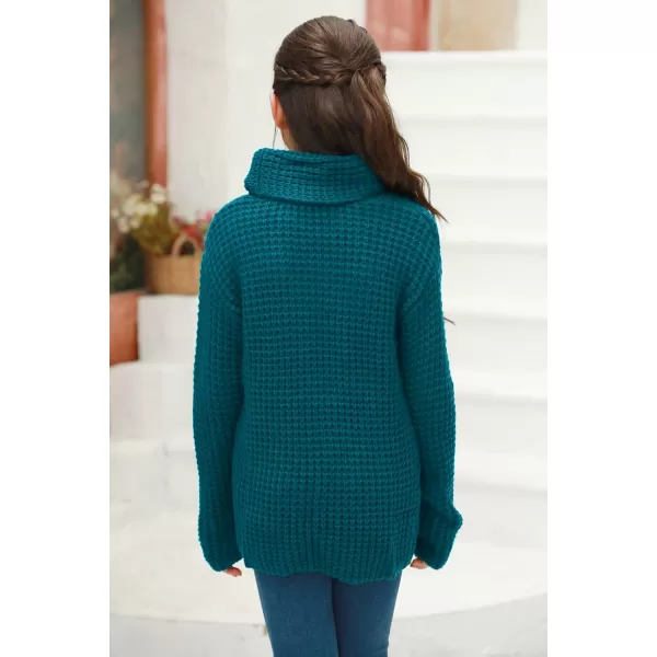 Haloumoning Girls Sweaters Button Turtle Cowl Neck Asymmetric Hem Wrap Pullover Sweaters for Girls