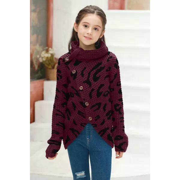 Haloumoning Girls Sweaters Button Turtle Cowl Neck Asymmetric Hem Wrap Pullover Sweaters for Girls