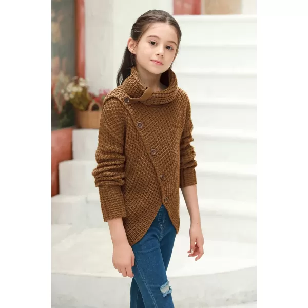 Haloumoning Girls Sweaters Button Turtle Cowl Neck Asymmetric Hem Wrap Pullover Sweaters for Girls