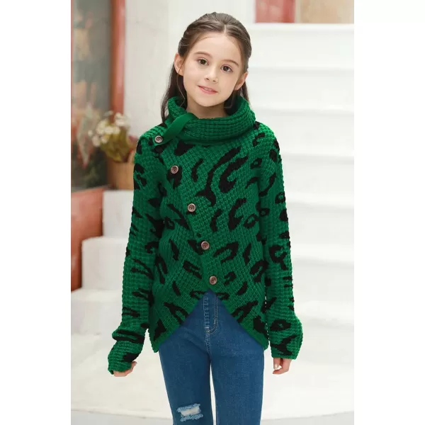 Haloumoning Girls Sweaters Button Turtle Cowl Neck Asymmetric Hem Wrap Pullover Sweaters for Girls