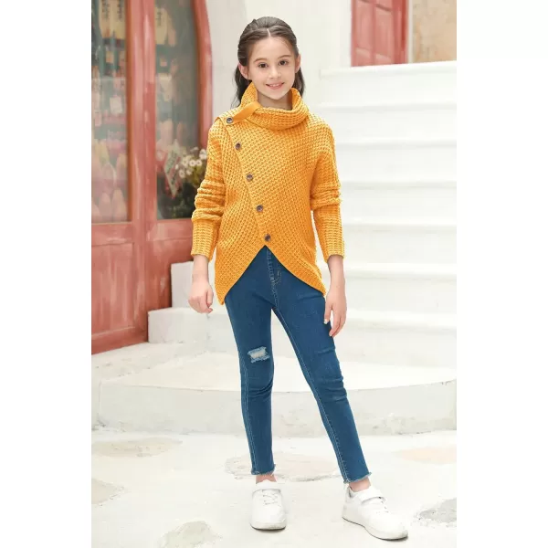 Haloumoning Girls Sweaters Button Turtle Cowl Neck Asymmetric Hem Wrap Pullover Sweaters for Girls