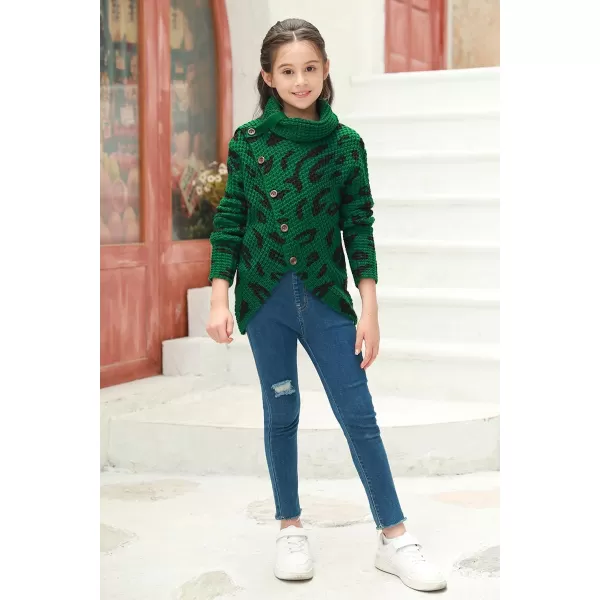 Haloumoning Girls Sweaters Button Turtle Cowl Neck Asymmetric Hem Wrap Pullover Sweaters for Girls